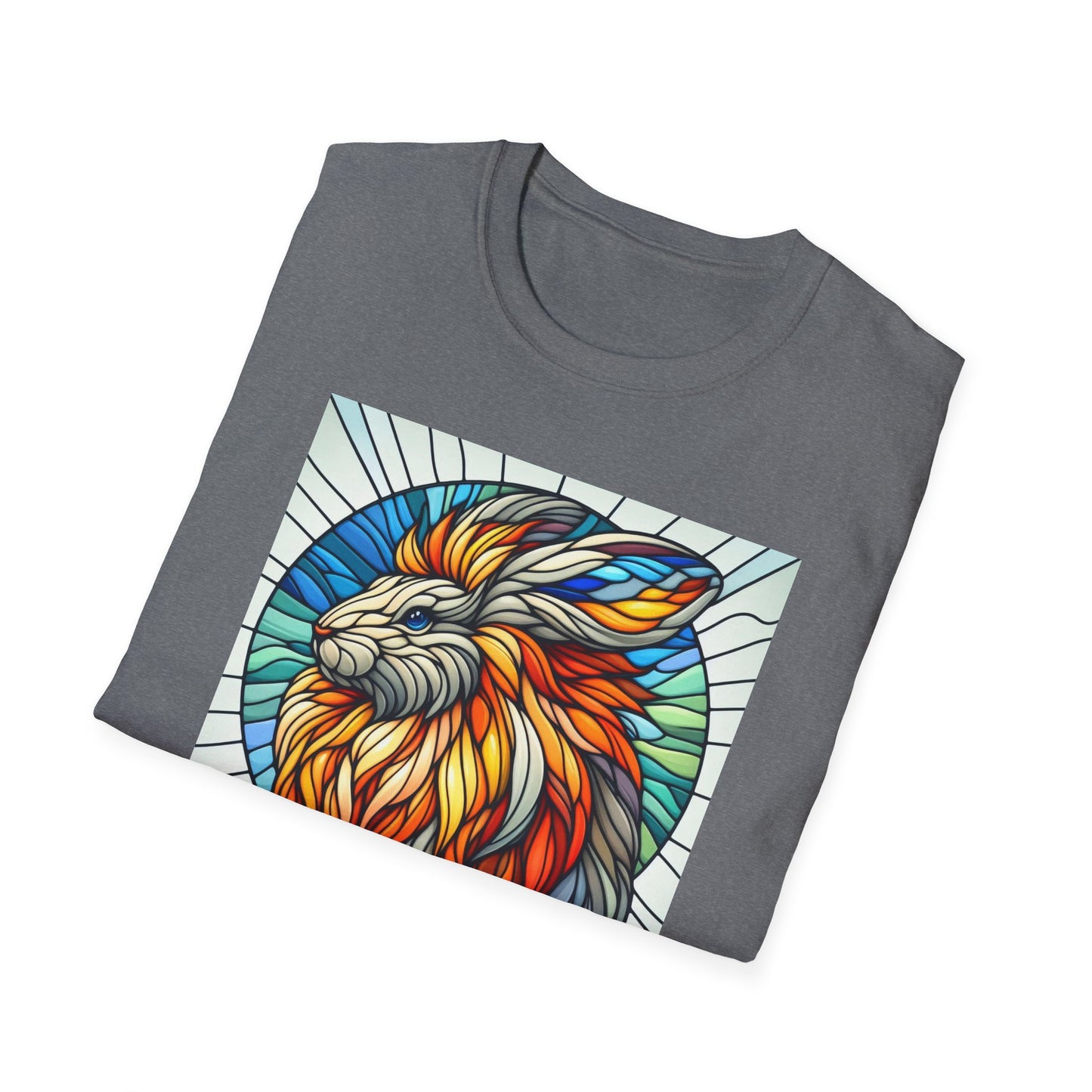 Lionhead Rabbit Animal Stained Glass Design Unisex Softstyle T-Shirt