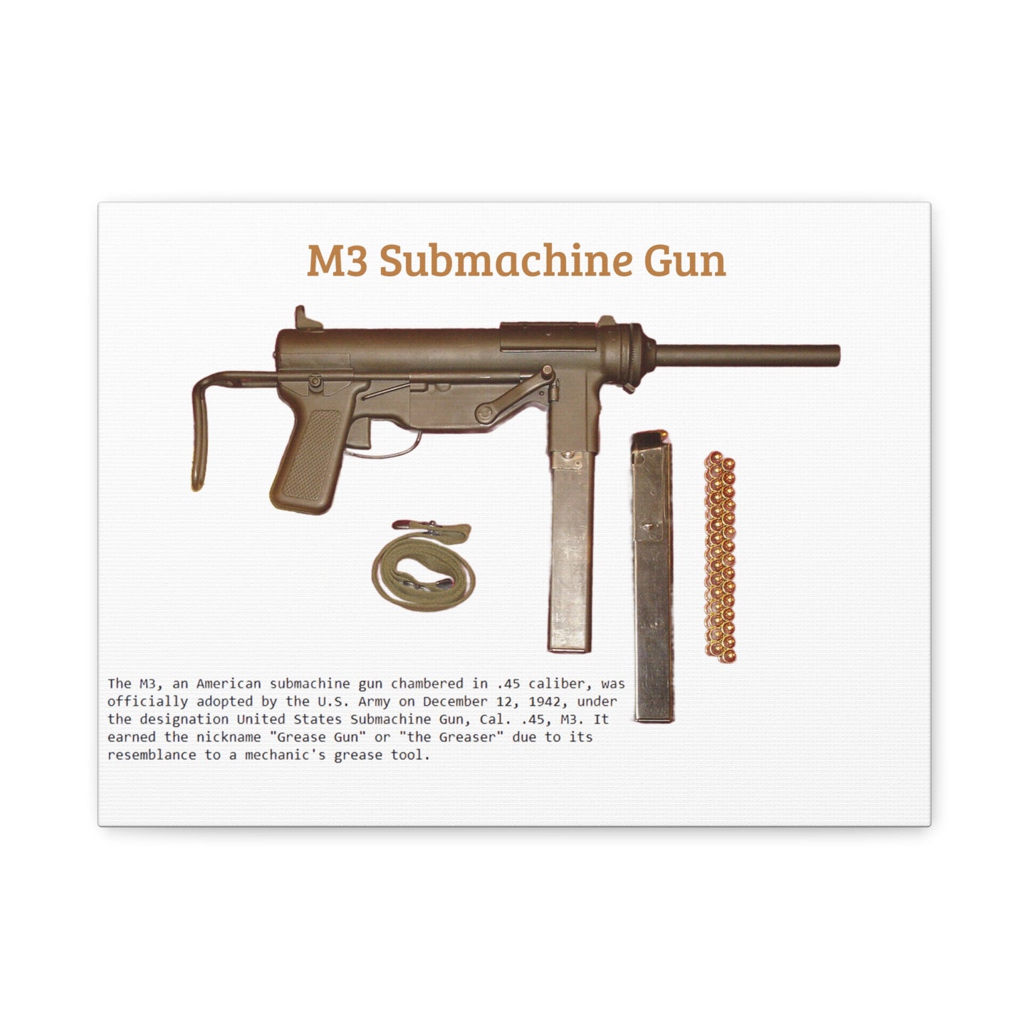 Grease Gun M3 submachine gun Matte Canvas, Stretched, 1.25"