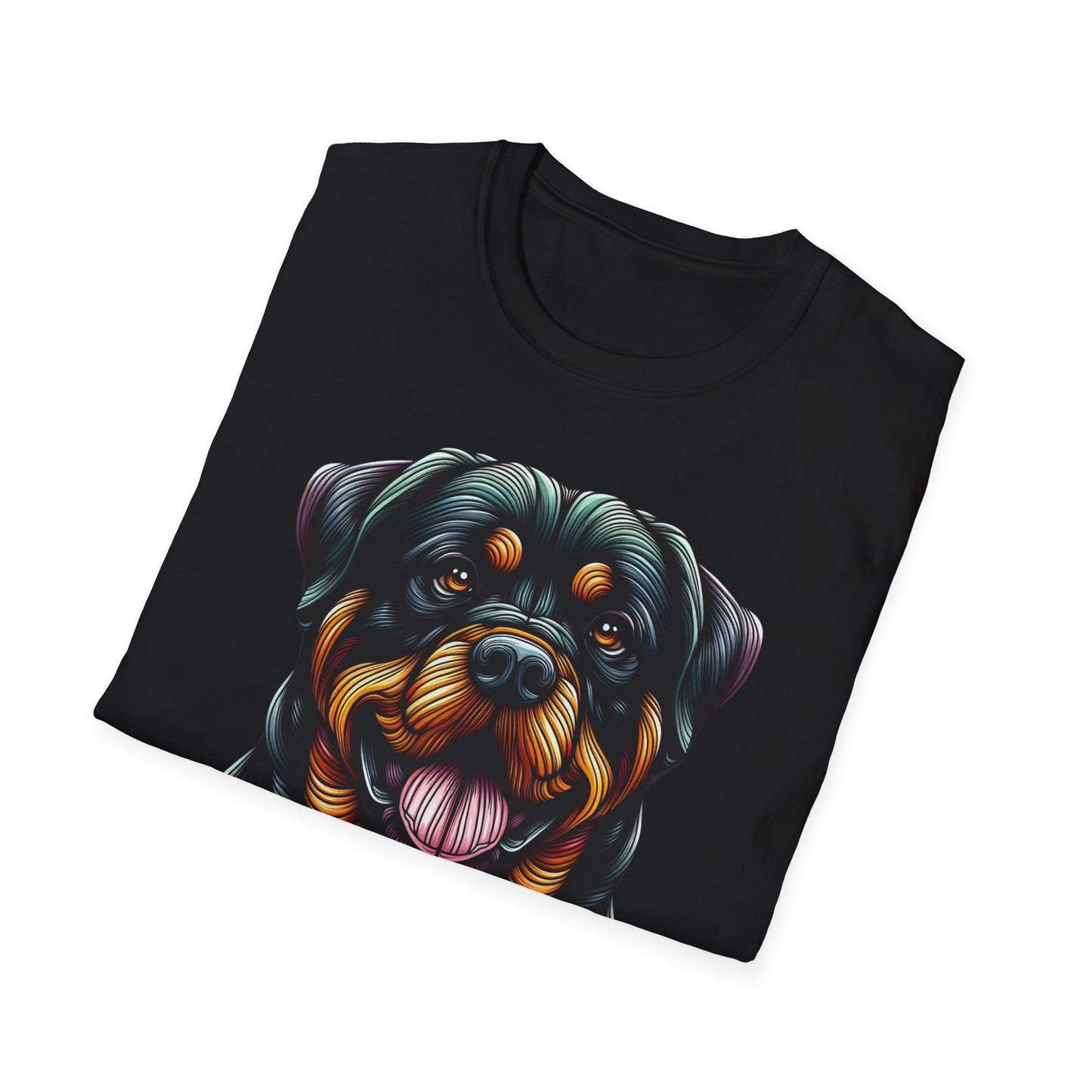 Rottweiler Animal Stained Glass Design Unisex Softstyle T-Shirt