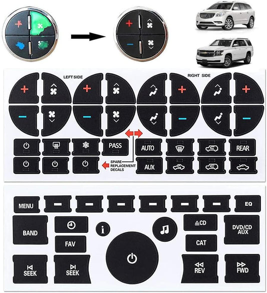 2Pcs AC Dash Button Decal + Radio Button Repair Kit Stickers, Decal Replacement for 2007-2015 GM Vehicles Car SUV Van Truck Chevy Accessories TRUCK DRIVER