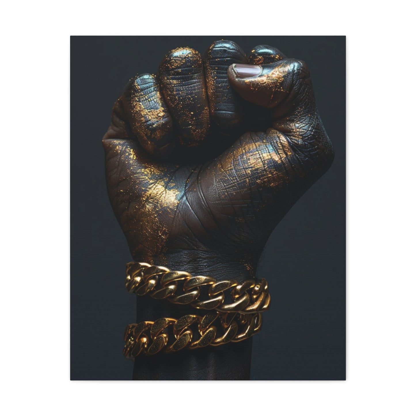 Black And Gold Power Black Man Fist Matte Canvas, Stretched, 1.25"