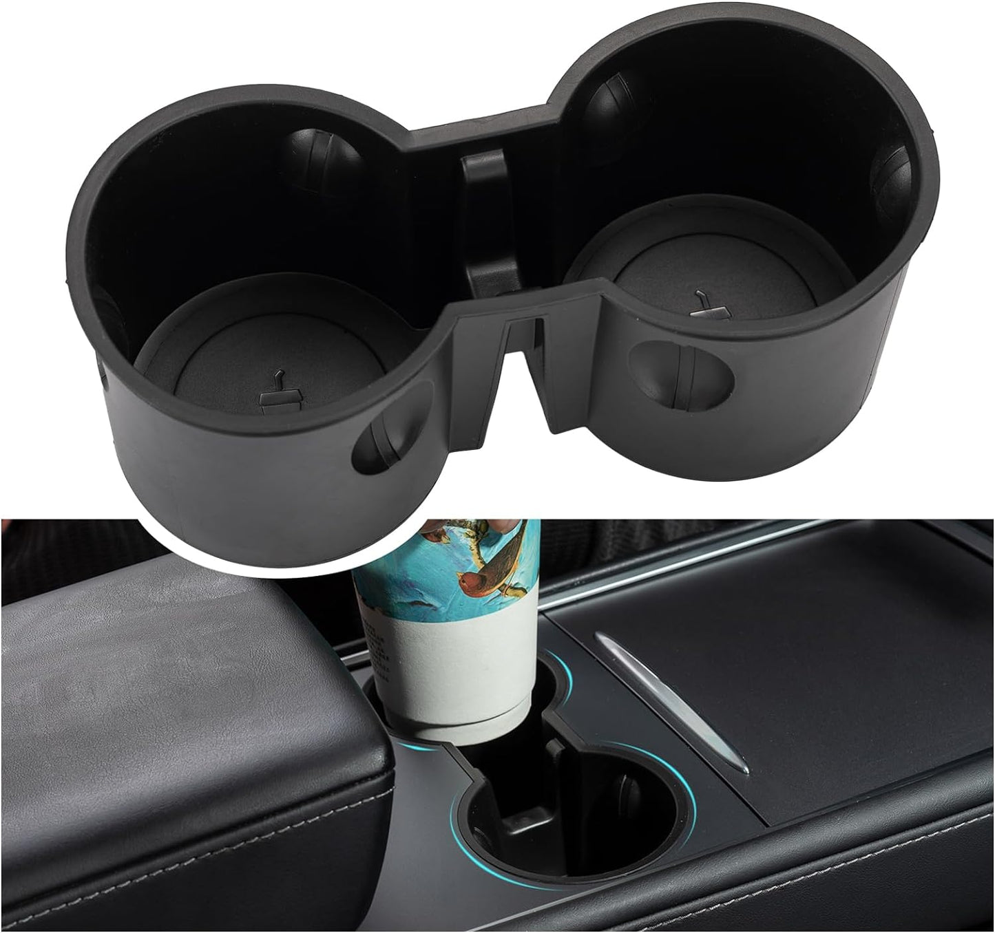 Cup Holder Insert for Tesla Model Y 2023, Upgraded Cup Holder Insert Compatible with Tesla Model 3 Model Y 2023 2022 2021, Leakproof Silicone Center Console Cup Holder, 1PCS (Black)