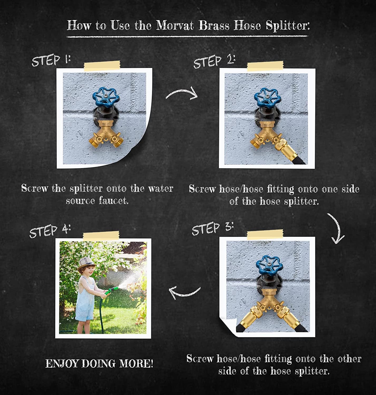 Heavy Duty Brass 2 Way Y Splitter Garden Hose Hexagonal Connector with Comfortable Grip Shut off Valves, Adapter for Water Tap, Outlet, & Spigot, Includes 2 Extra Rubber Washers & Teflon Tape