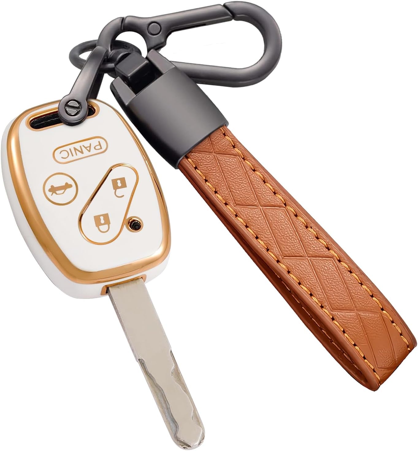 Key Fob Cover for Honda with Leather Keychain, Premium TPU Key Case Compatible with 2003-2015 Honda Accord Crosstour Civic EX CR-V Pilot Element Remote Smart Car Key Protector（Black）