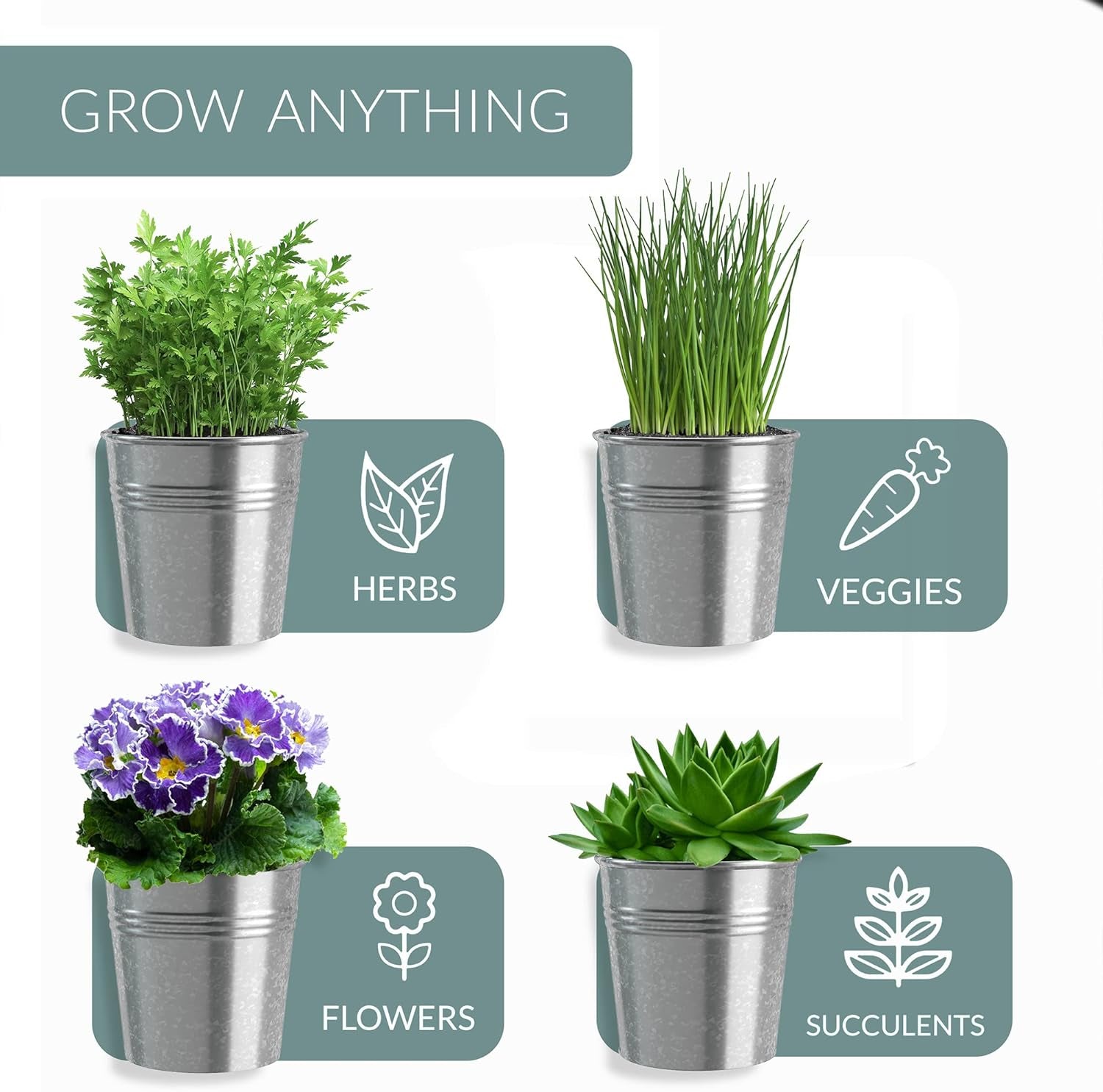 Indoor Herb Garden Planter Set with Tray, Metal Windowsill Plant Pots with Drainage for Outdoor or Indoor Plants, Set/3 (Galvanized)