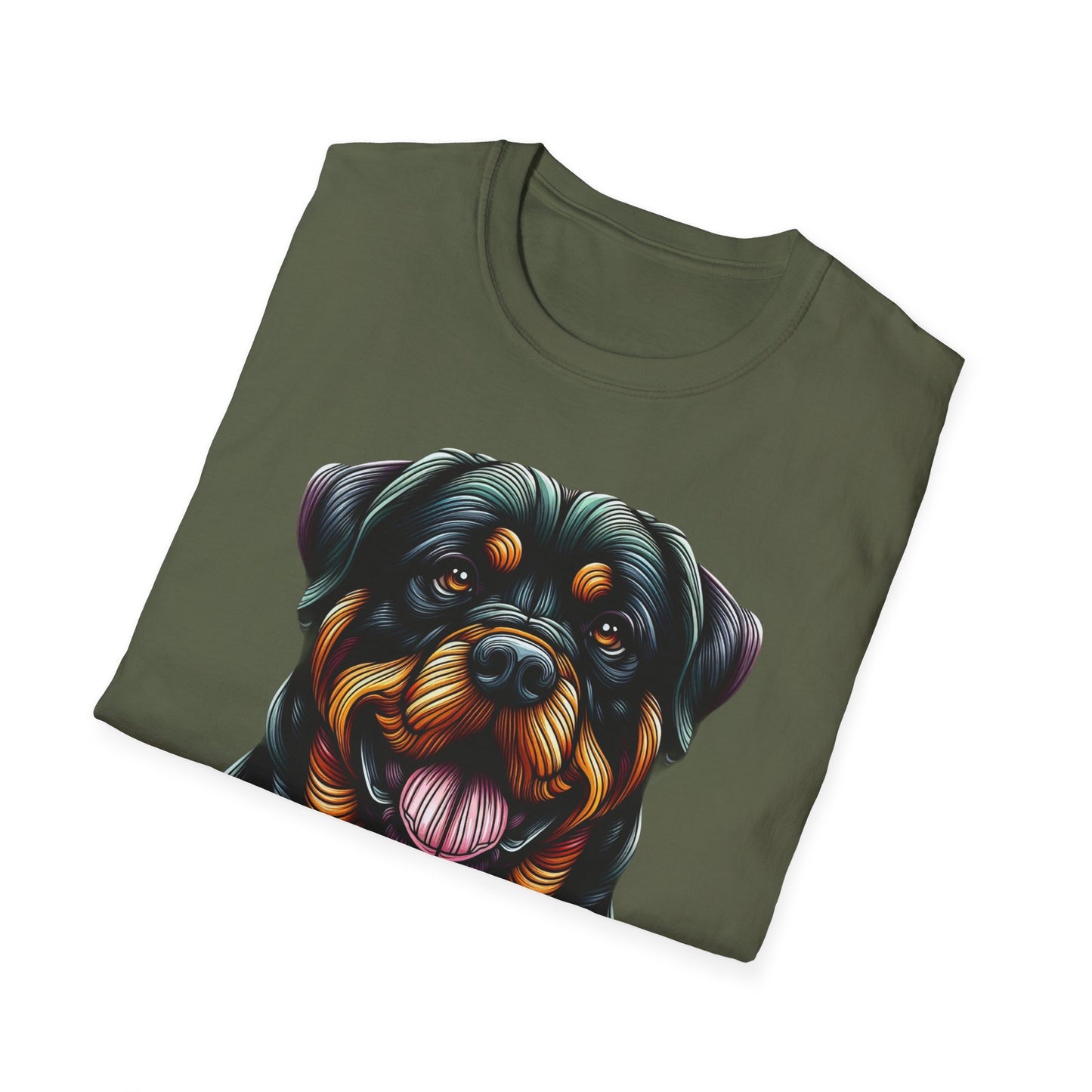 Rottweiler Animal Stained Glass Design Unisex Softstyle T-Shirt