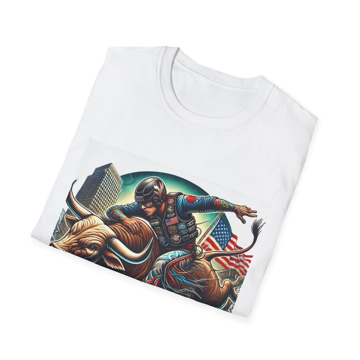 Professional Bull Riders 3D tattoo image featuring Albany City in New York State Unisex Softstyle T-Shirt