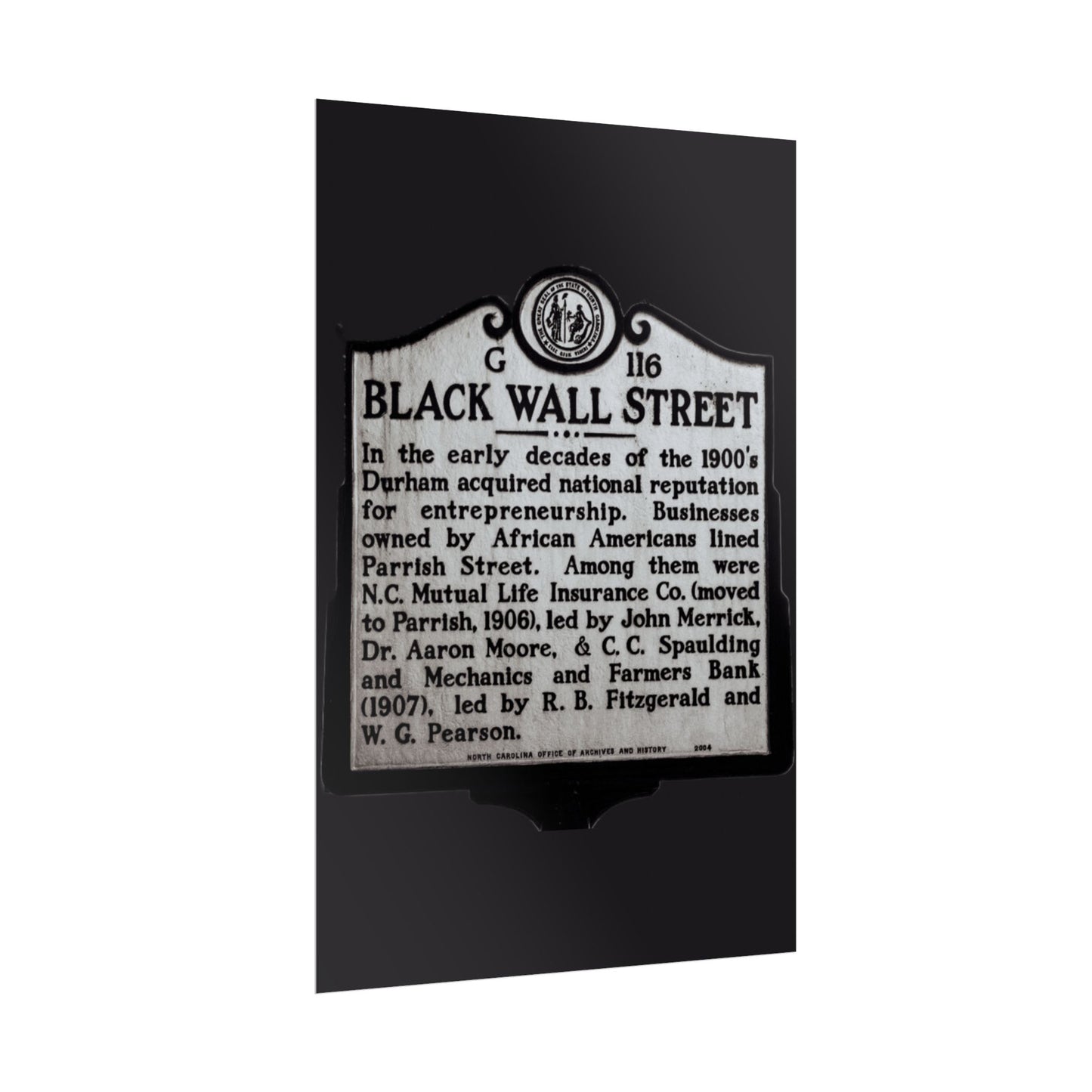 BLACK WALL STREET DURHAM NORTH CAROLINA Rolled Posters
