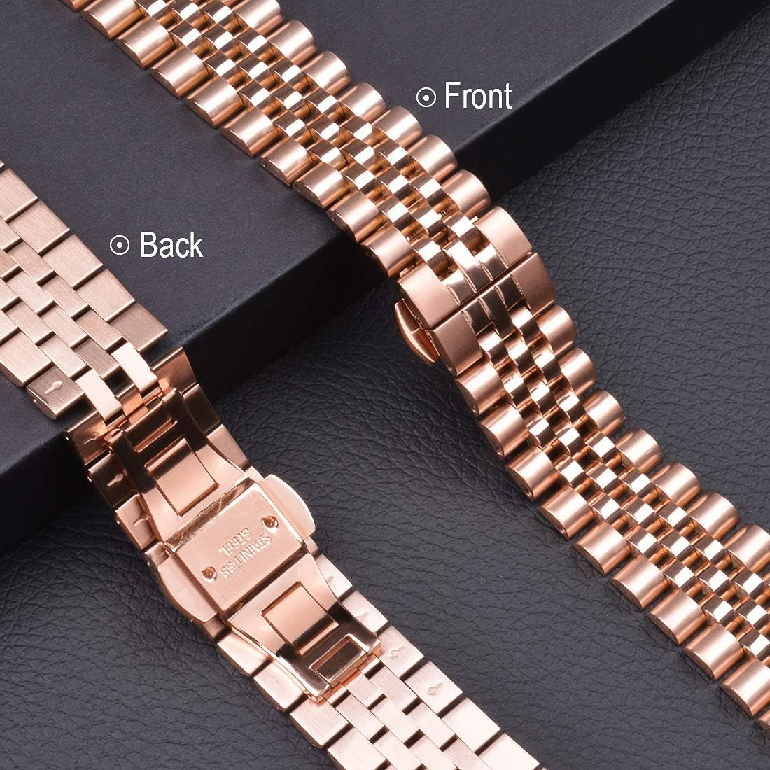 Compatible with Apple Watch Band 41Mm 40Mm 38Mm, Stainless Steel Heavy Band with Butterfly Folding Clasp Link Bracelet for Iwatch Series 9/8/7/6/Seseries 5/4/3,Rose Gold