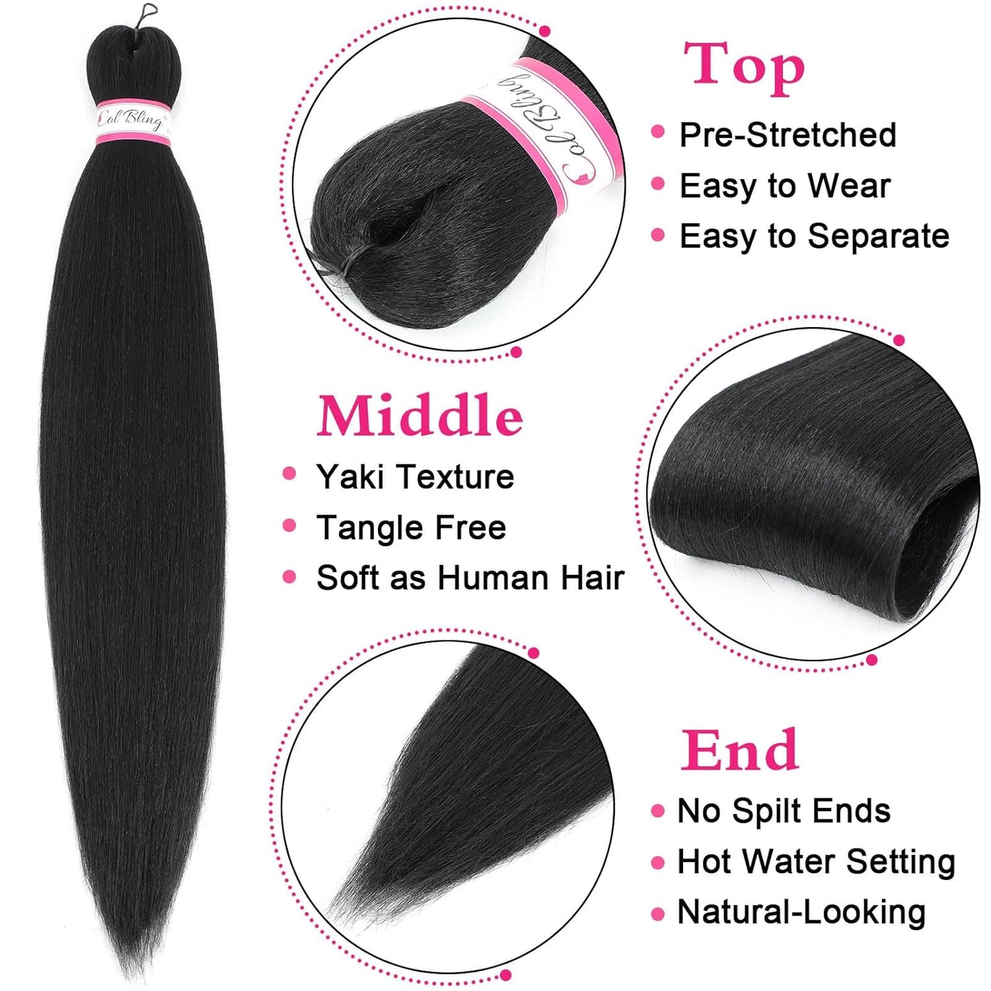 Braiding Hair Pre Stretched 28 Inch 3 Packs Long Braid Hair Extensions for Women Pre-Stretched Yaki Texture Professional Synthetic Softness Knotless Easy to Install & Manage1B#