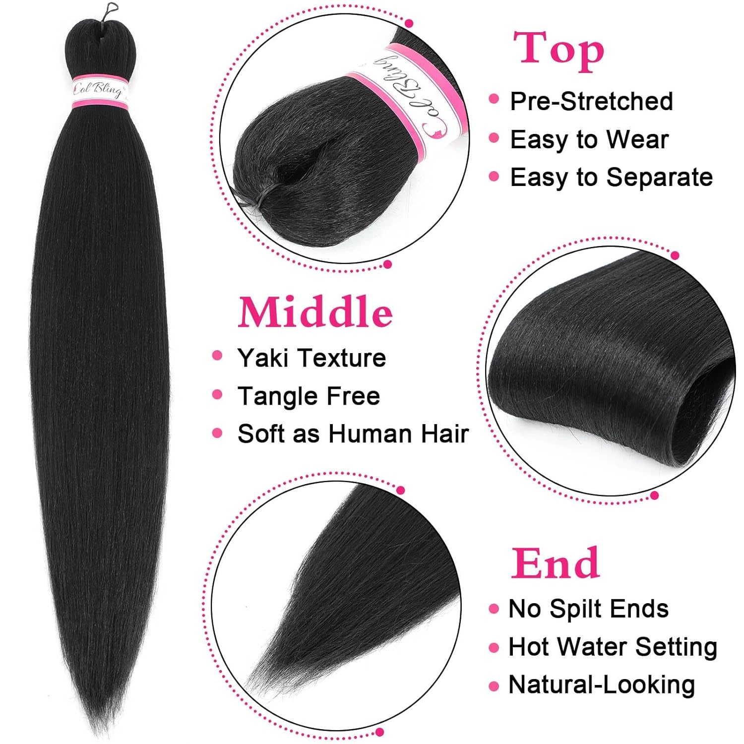 Braiding Hair Pre Stretched 28 Inch 3 Packs Long Braid Hair Extensions for Women Pre-Stretched Yaki Texture Professional Synthetic Softness Knotless Easy to Install & Manage1B#