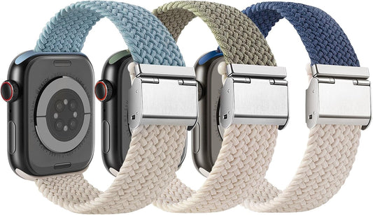 Compatible with Apple Watch Band Braided Stretchy Wristbands, Solo Loop Strap with Adjustable Buckle for Iwatch Series 8 7 6 SE 5 4 3 2 1 Ultra, 38Mm 40Mm 41Mm 42Mm 44Mm 45Mm 49Mm Women Men, 3Packs