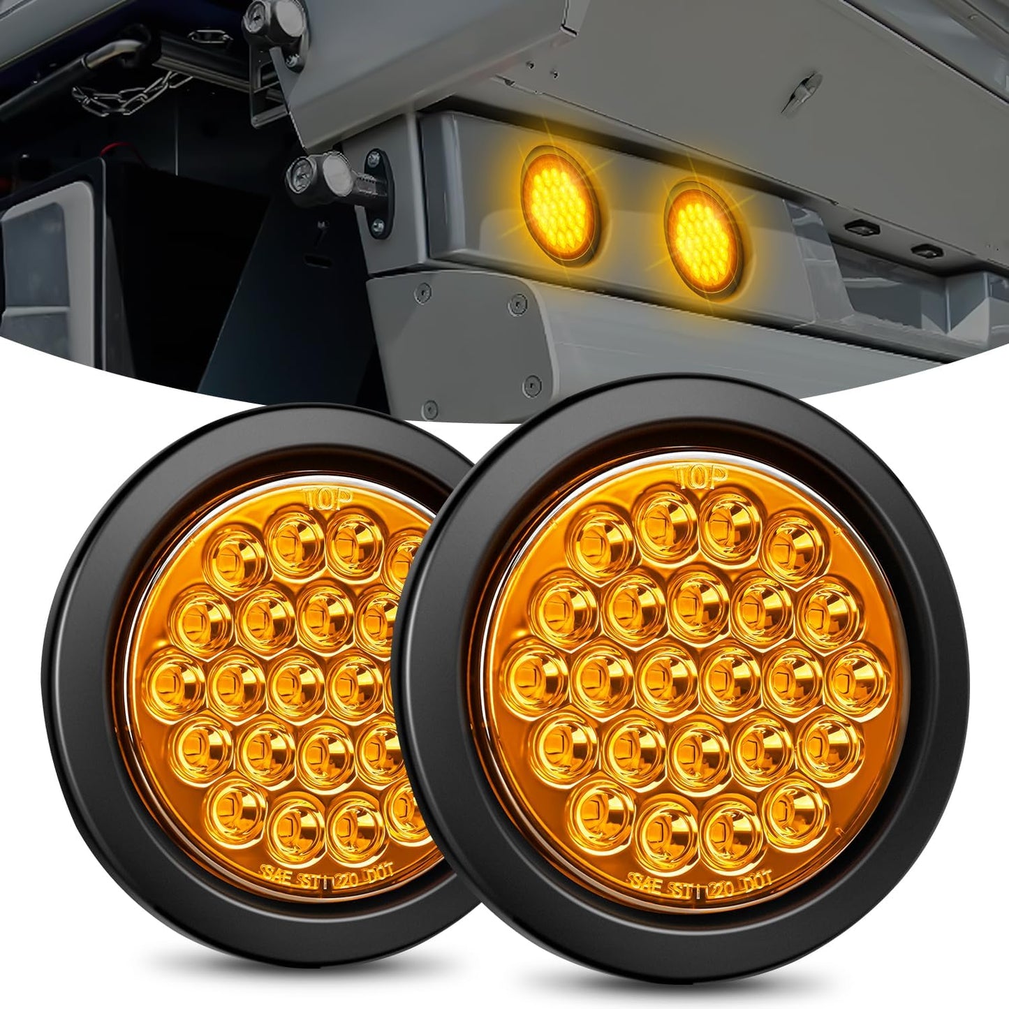 - TL-18 2PCS 4" round Red LED Trailer Tail Lights W/Surface Mount Grommet Plugs IP67 Stop Brake Turn Tail Lights for Truck Trailer RV Jeep