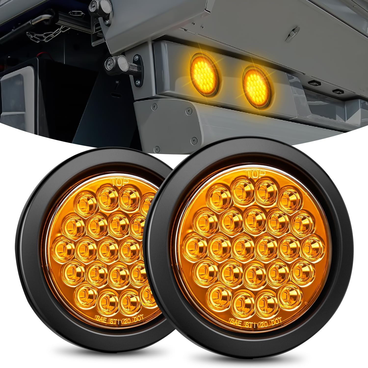 - TL-18 2PCS 4" round Red LED Trailer Tail Lights W/Surface Mount Grommet Plugs IP67 Stop Brake Turn Tail Lights for Truck Trailer RV Jeep