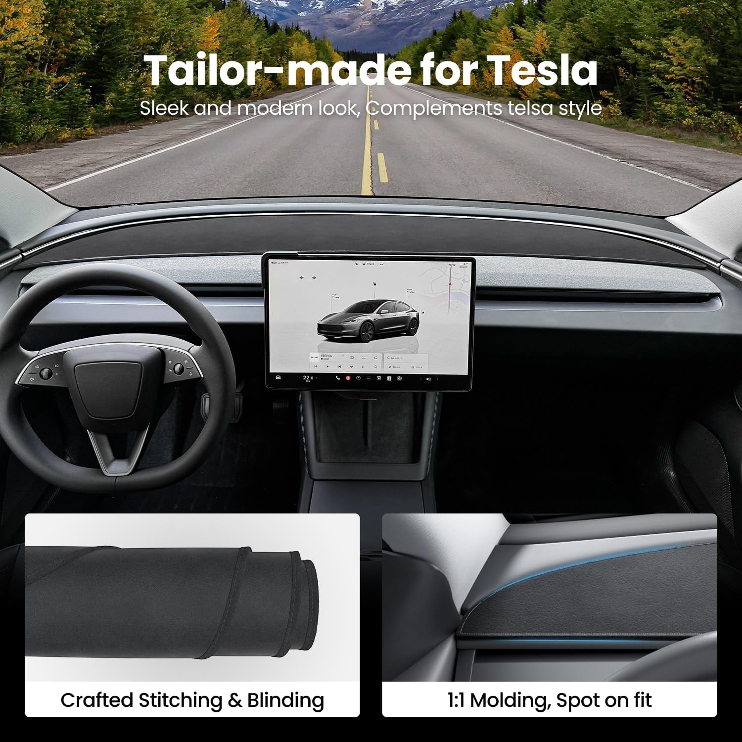 ® 2024 Newest Tesla Model 3 Highland Dashboard Cover Accessories [Anti-Glare, Full Protection] Anti-Slip Dash Cover Mat for Model 3 Highland, Soft Alcantara, Dustproof