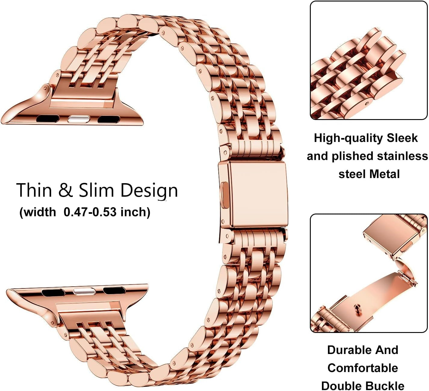 Slim Metal Band Compatible with Apple Watch Band 41Mm 40Mm 38,Mm,Dressy Stainless Steel Chain Strap for Women Iwatch Bands Series 9 8 7 6 5 4 3 2 1 Se,Rose Gold