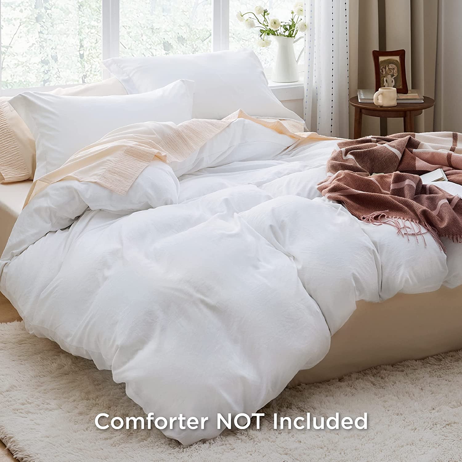 White Duvet Cover Queen Size - Soft Prewashed Queen Duvet Cover Set, 3 Pieces, 1 Duvet Cover 90X90 Inches with Zipper Closure and 2 Pillow Shams, Comforter Not Included