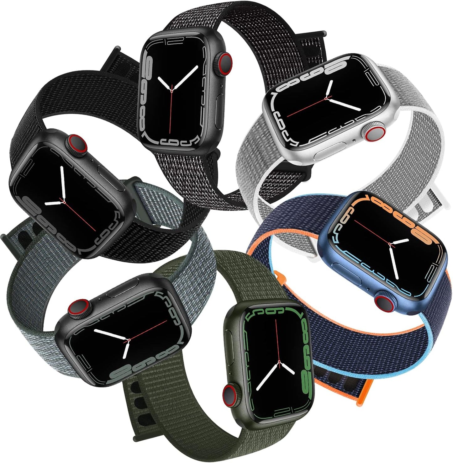 6 Pack Sport Loop Band Compatible with Apple Watch Band 38Mm 40Mm 41Mm 42Mm 44Mm 45Mm 49Mm Iwatch Ultra 2 Series 9 8 7 6 5 SE 4 3 2 1 Ultra Strap Nylon Weave Women Men Stretchy Braided Wristband Breathable