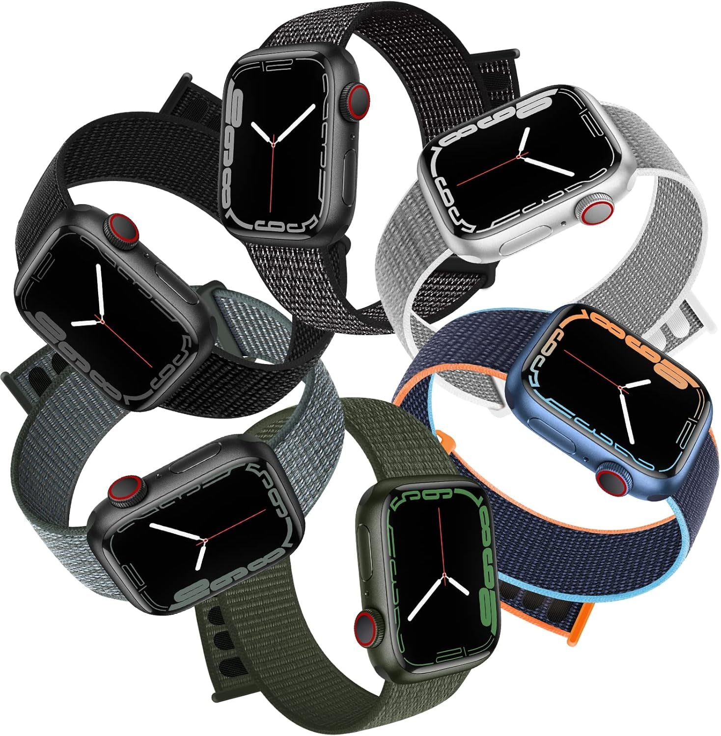 6 Pack Sport Loop Band Compatible with Apple Watch Band 38Mm 40Mm 41Mm 42Mm 44Mm 45Mm 49Mm Iwatch Ultra 2 Series 9 8 7 6 5 SE 4 3 2 1 Ultra Strap Nylon Weave Women Men Stretchy Braided Wristband Breathable