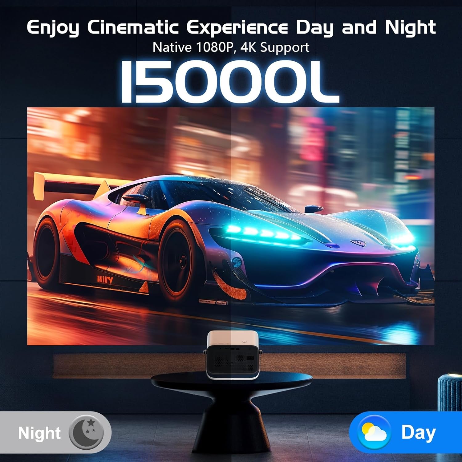 【Auto Focus/Keystone】4K Projector with Wifi and Bluetooth, 360° Rotating Movie Projector, Portable Projector with 400 ANSI, Outdoor Projector for Phone/Pc/Tv Stick/Dvd/Usb/Hdmi