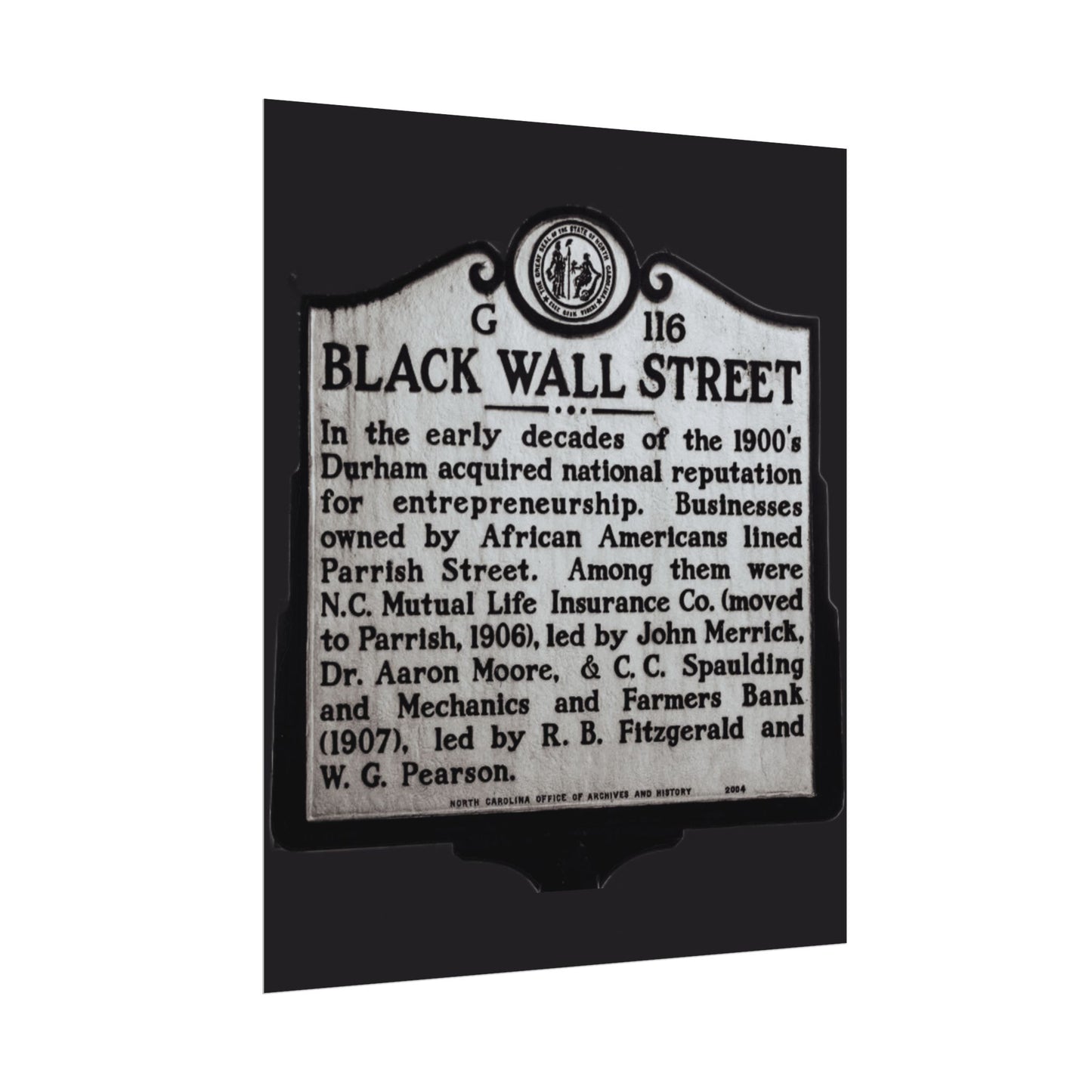 BLACK WALL STREET DURHAM NORTH CAROLINA Rolled Posters