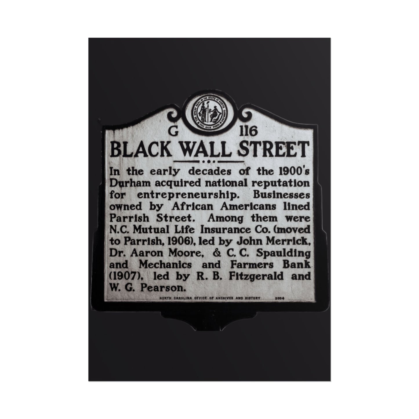 BLACK WALL STREET DURHAM NORTH CAROLINA Rolled Posters