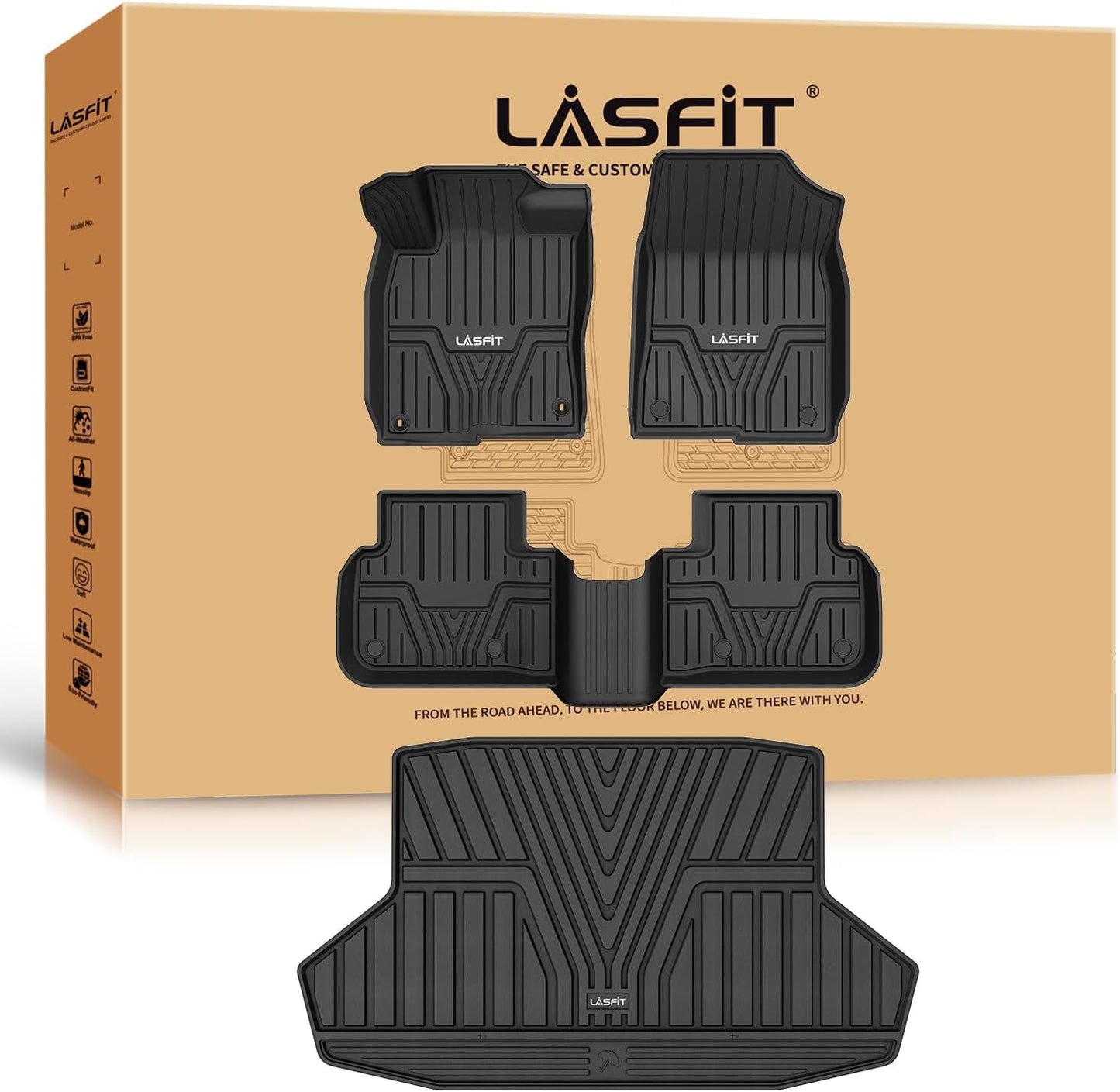 Floor Mats and Cargo Liner for Honda CR-V 2023-2025 (Include Hybrid Models), All Weather TPE Car Trunk Mat (Upper Position), 1St & 2Nd Row & Trunk Liner Full Set Black