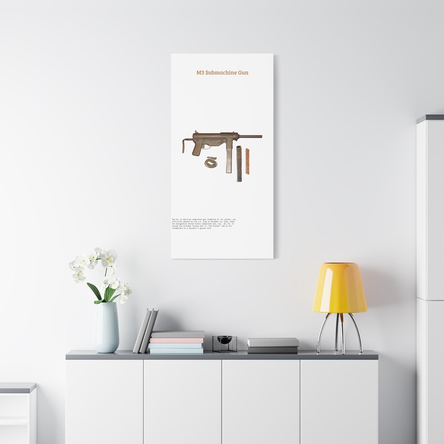 Grease Gun M3 submachine gun Matte Canvas, Stretched, 1.25"