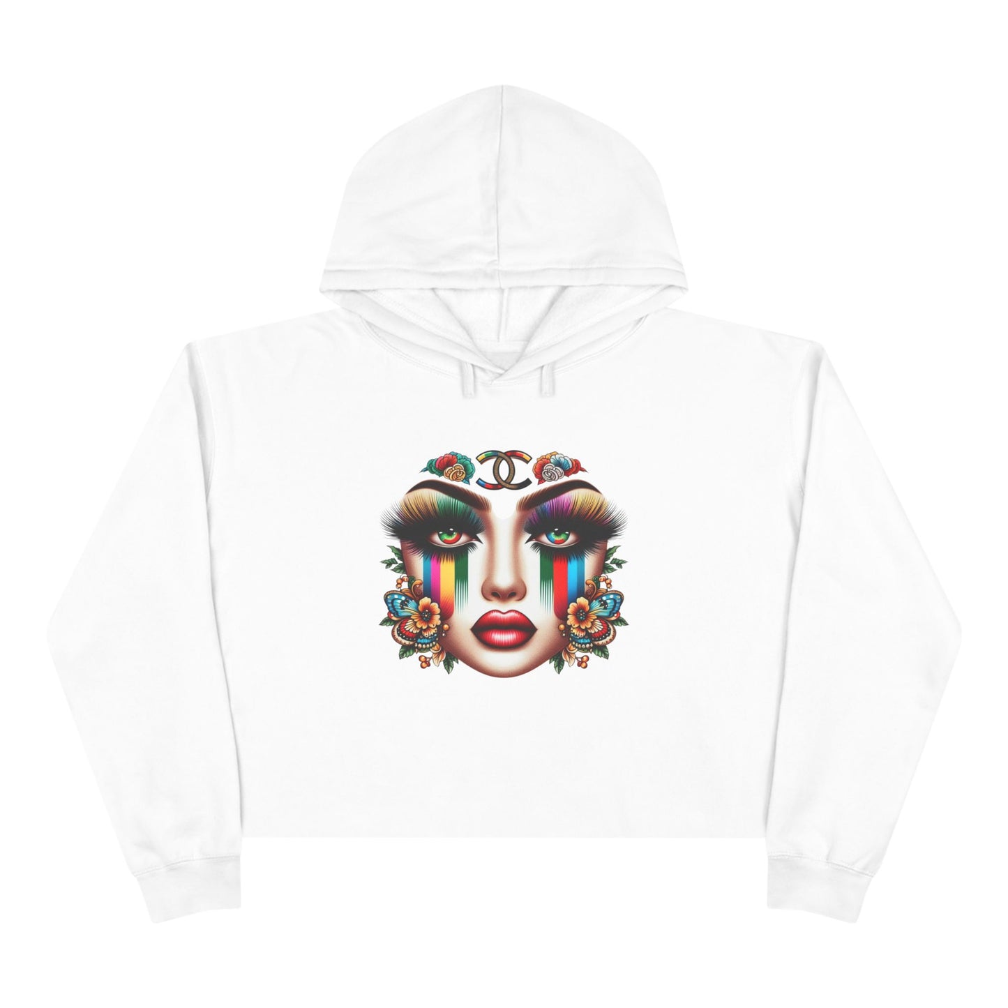 GUCCI Inspired Colorful Floral Face Crop Hoodie - Trendy Streetwear for Self-Expression