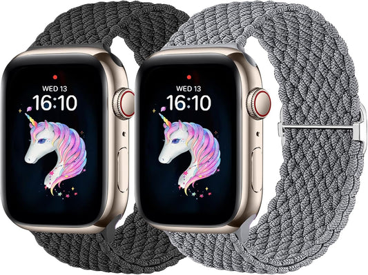 2 Pack Braided Stretchy Nylon Compatible with Kids Apple Watch Band 38Mm 40Mm 41Mm 42Mm 44Mm 45Mm 49Mm, Elastic Sport Strap Wristband Replacement for Iwatch Band Ultra 2 1 Series 9 8 7 6 5 4 3 2 1 SE SE2 Boys Girls Small Wrist