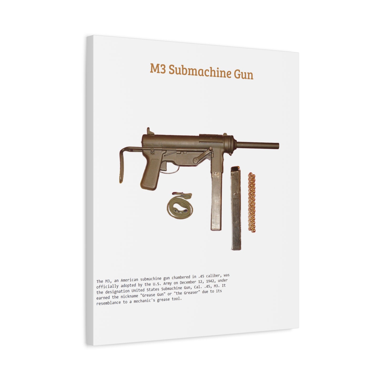 Grease Gun M3 submachine gun Matte Canvas, Stretched, 1.25"