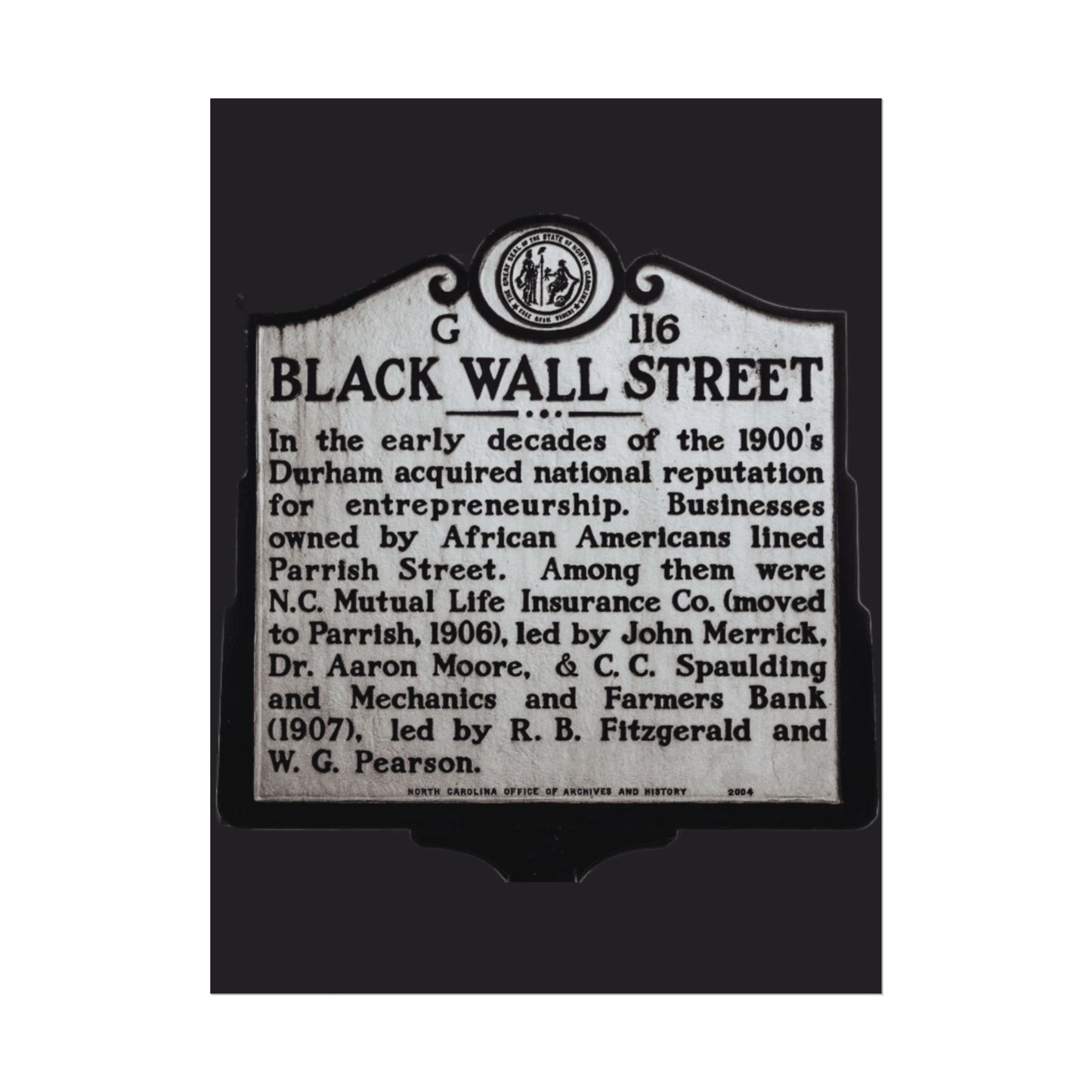 BLACK WALL STREET DURHAM NORTH CAROLINA Rolled Posters