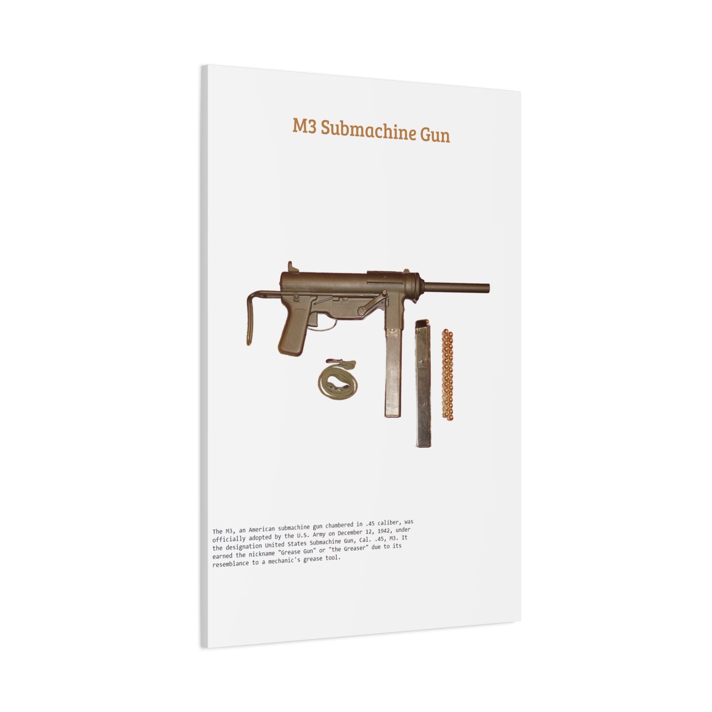Grease Gun M3 submachine gun Matte Canvas, Stretched, 1.25"