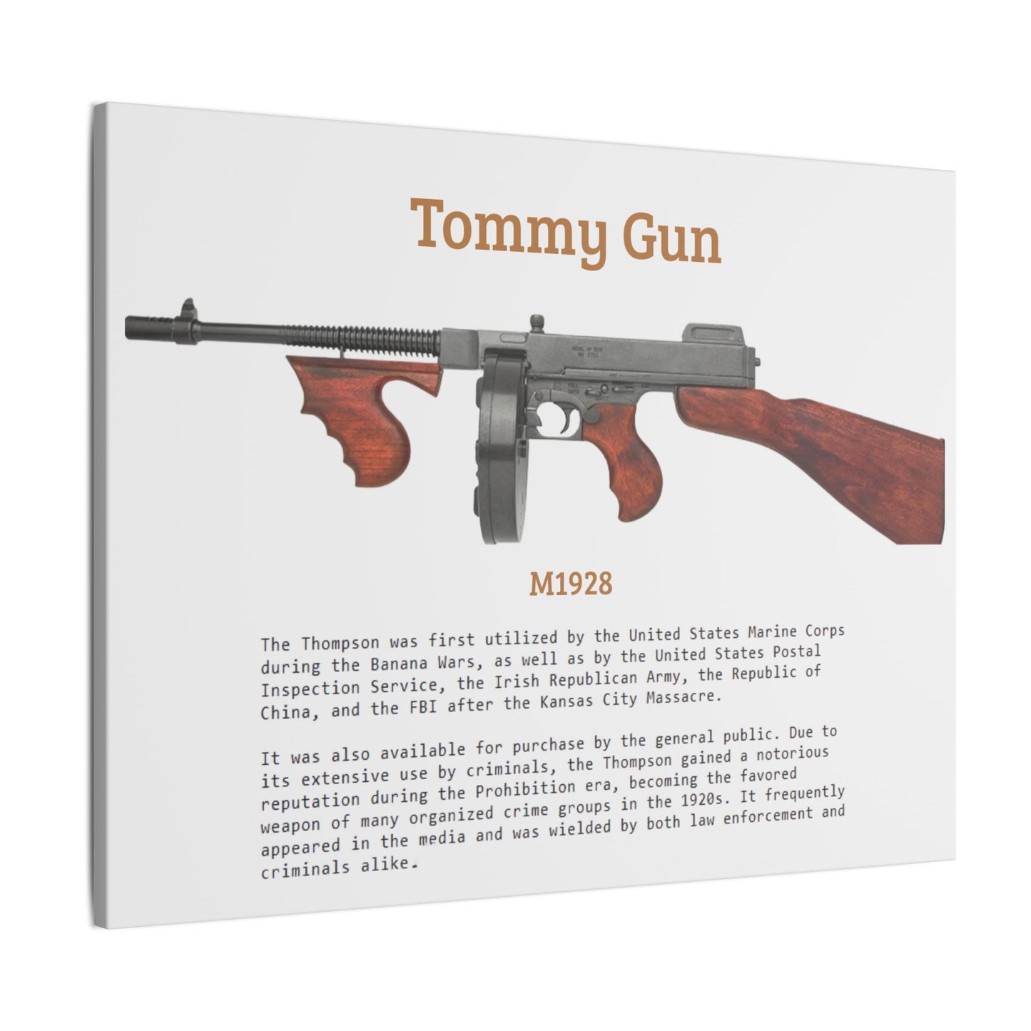 Thompson submachine gun TOMMY GUN M1928 Matte Canvas, Stretched, 0.75" (Multi-Size)