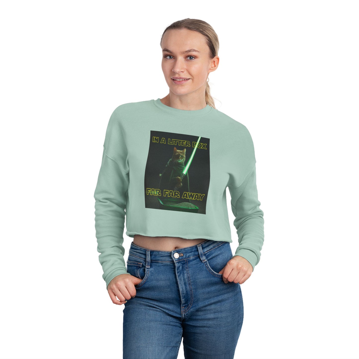 STAR WARS CAT IN A LITTER BOX FAR FAR AWAY Women's Cropped Sweatshirt