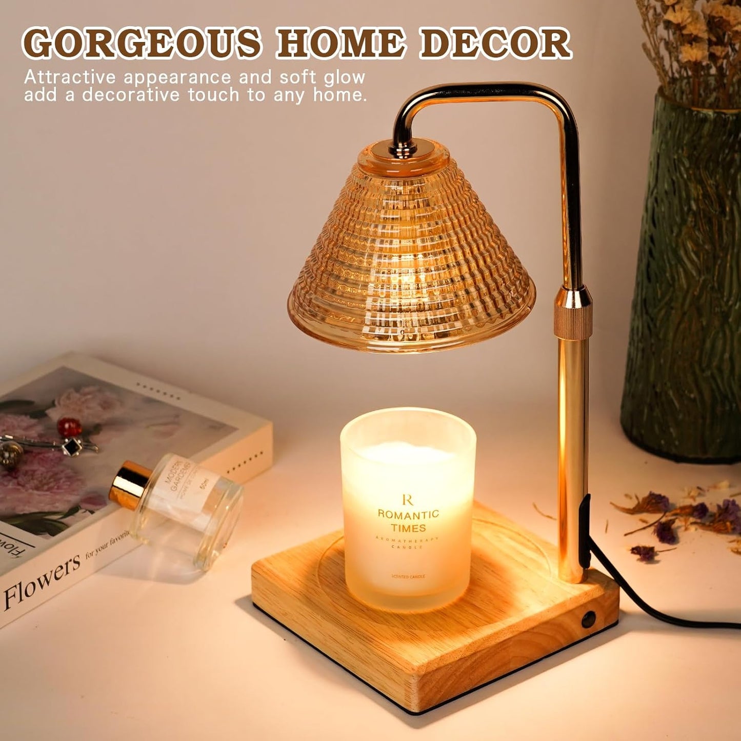 Dimmable Candle Warmer Lamp with Timer, Glass Candle Lamp Warmer for Jar Candle, Xmas Gifts for Mom Unique, 2024 Womens Gifts for Christmas, Home Decor for Bedroom Living Room Decor Aesthetic, Amber