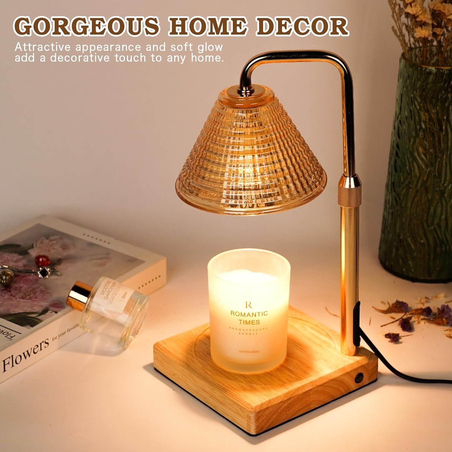 Dimmable Candle Warmer Lamp with Timer, Glass Candle Lamp Warmer for Jar Candle, Xmas Gifts for Mom Unique, 2024 Womens Gifts for Christmas, Home Decor for Bedroom Living Room Decor Aesthetic, Amber
