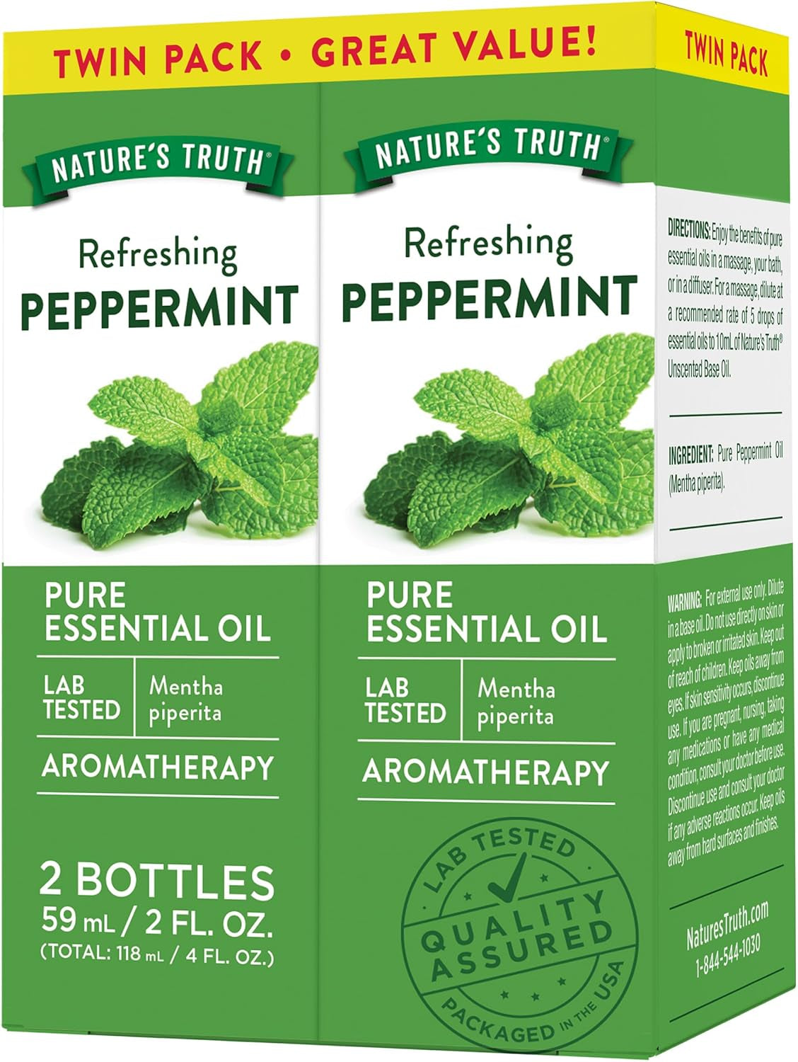 Peppermint Essential Oil | Diffuser, Shower, or Bath | 2 Pack of 2 Fluid Ounces (59 Ml) | Mentha Piperita TLBH