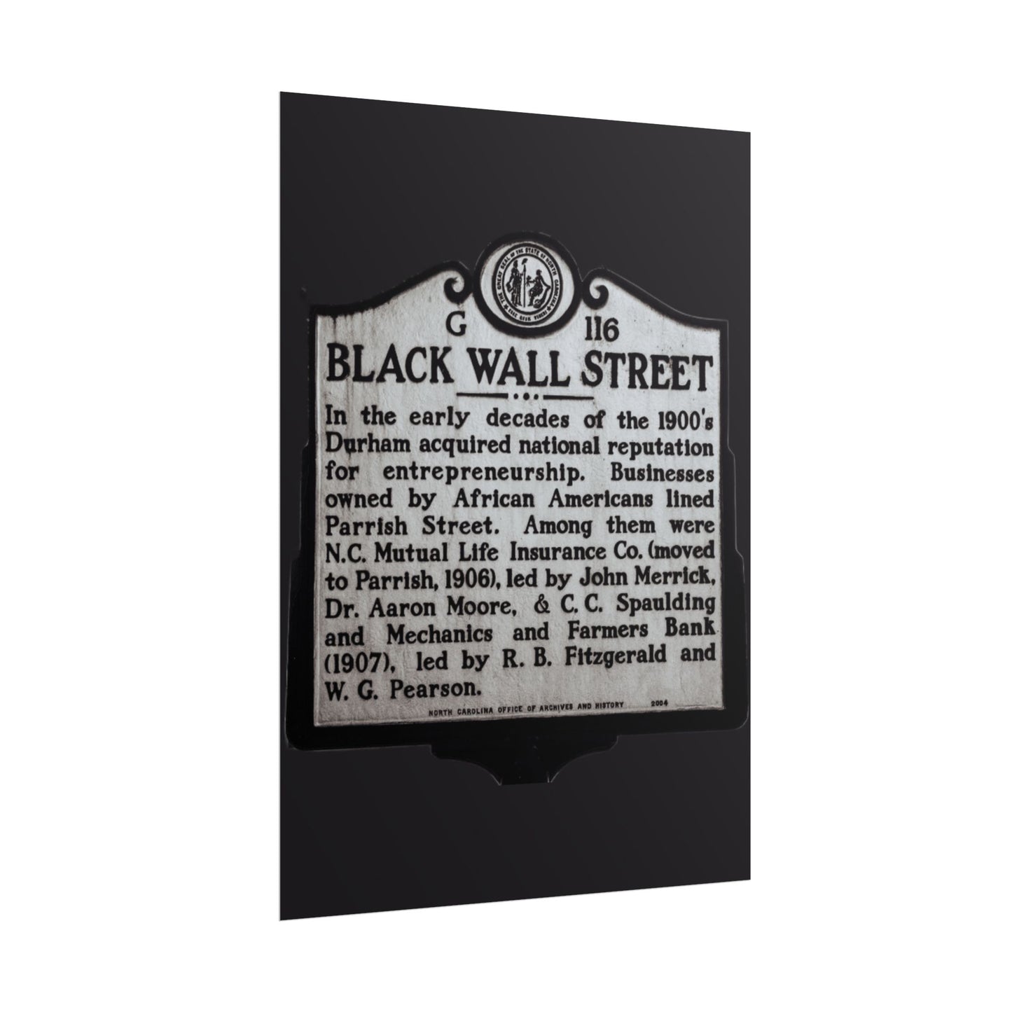 BLACK WALL STREET DURHAM NORTH CAROLINA Rolled Posters