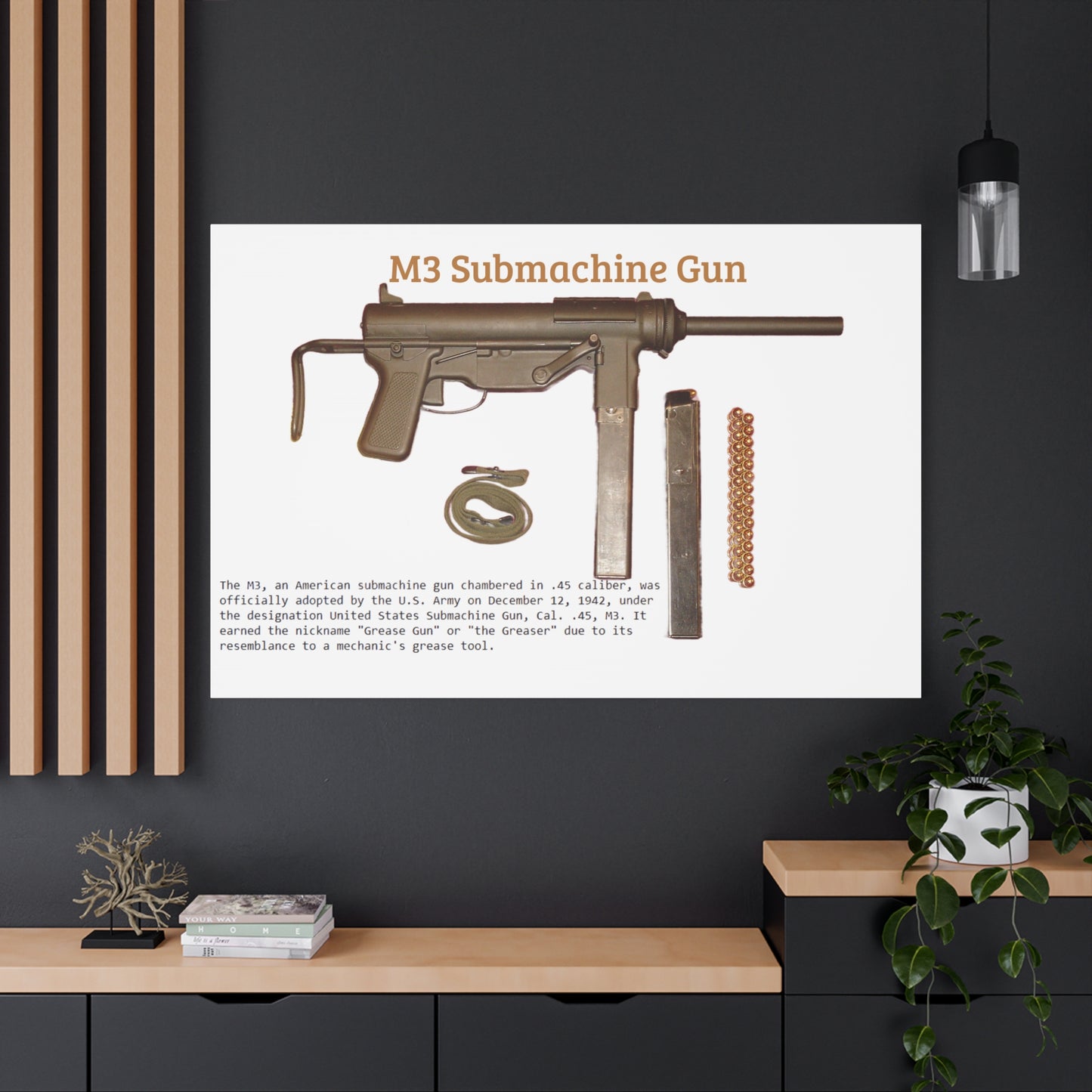 Grease Gun M3 submachine gun Matte Canvas, Stretched, 1.25"