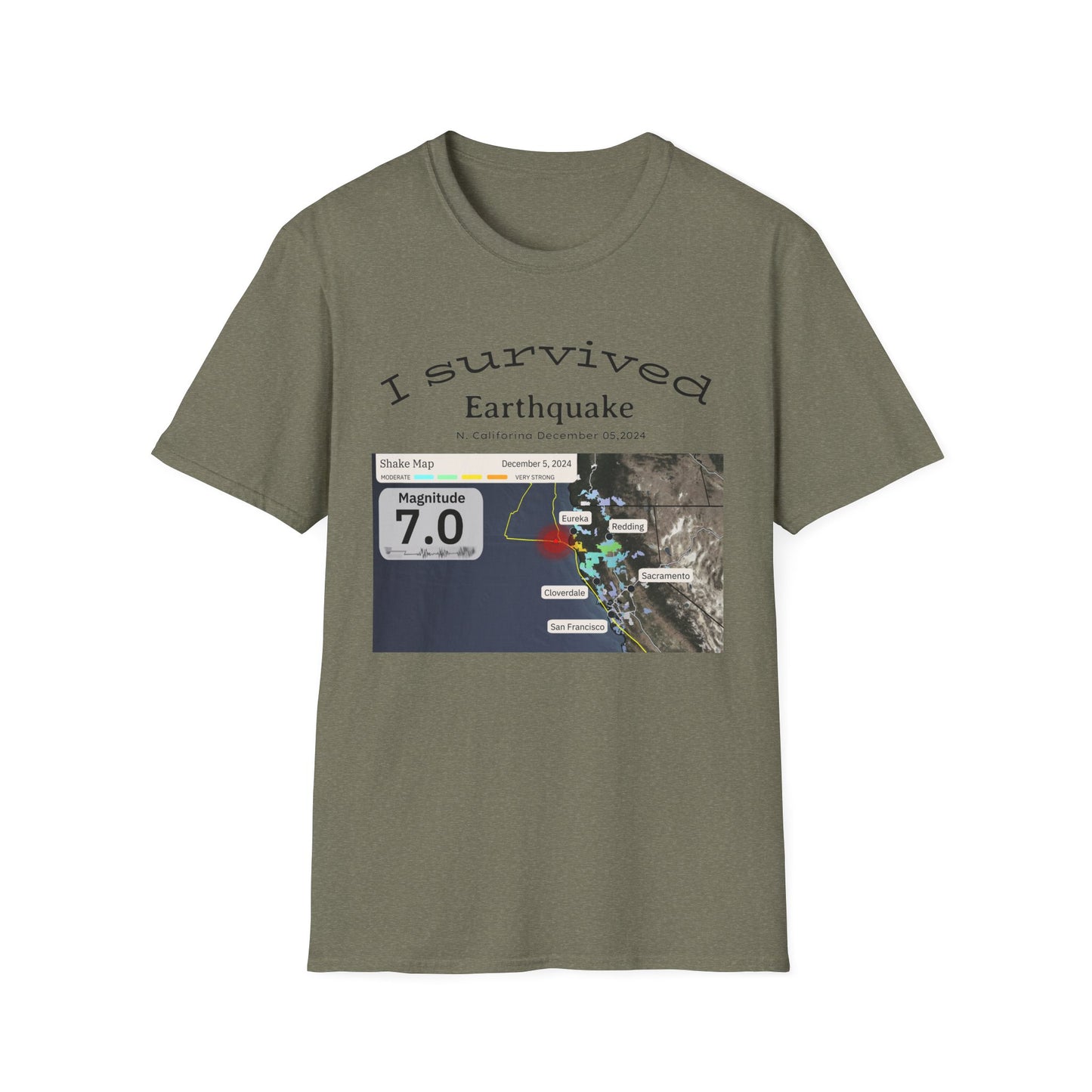 I survived Earthquake N. California December 5, 2024, Unisex Softstyle T-Shirt