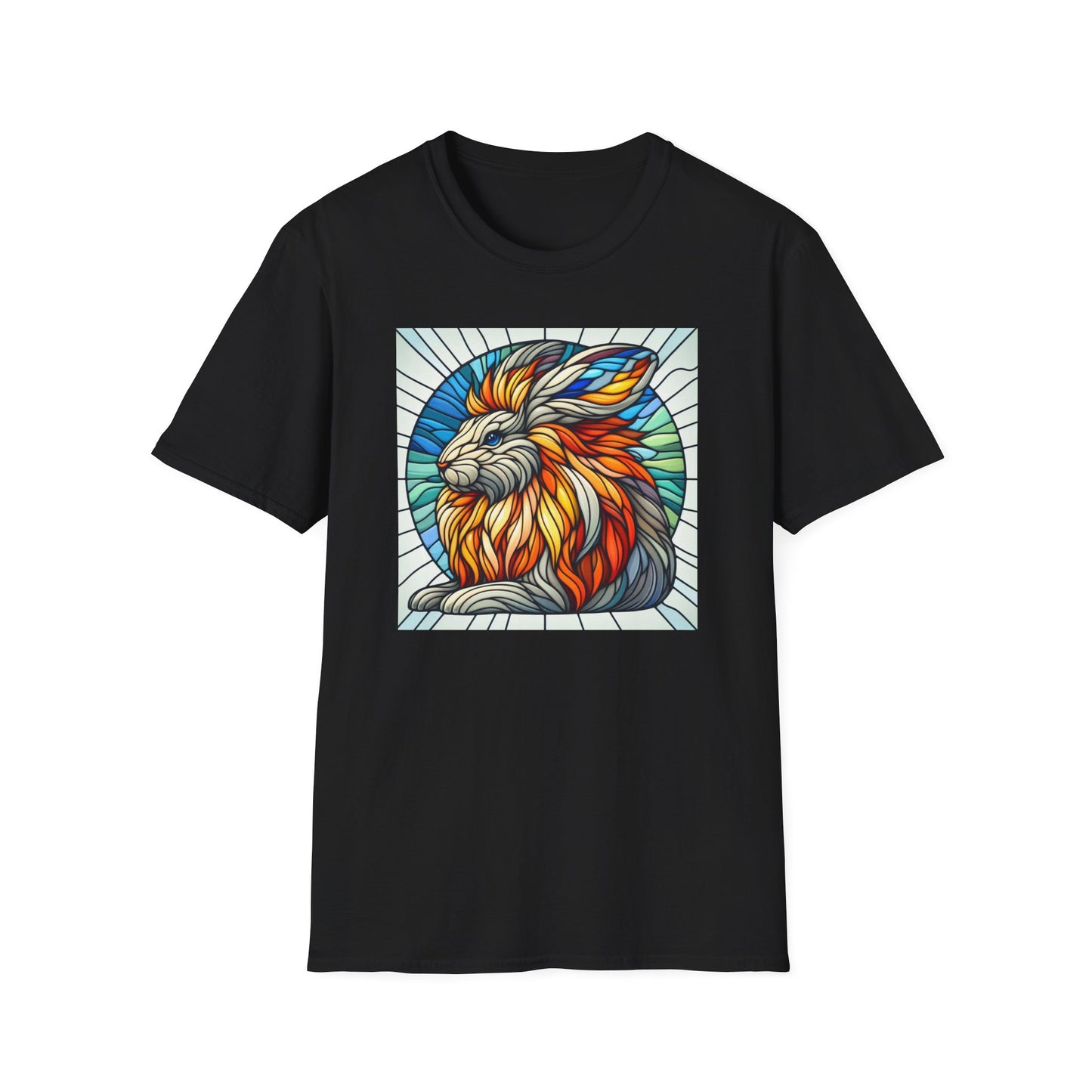 Lionhead Rabbit Animal Stained Glass Design Unisex Softstyle T-Shirt