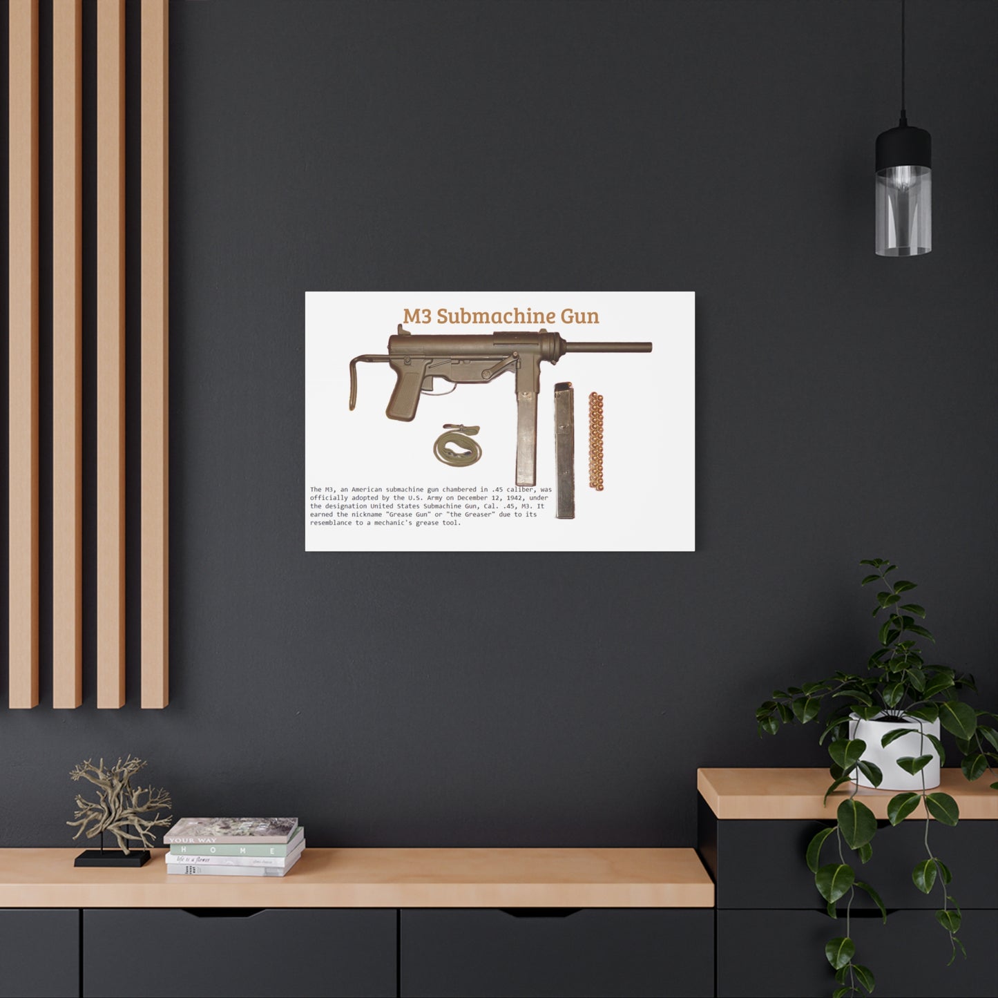 Grease Gun M3 submachine gun Matte Canvas, Stretched, 1.25"