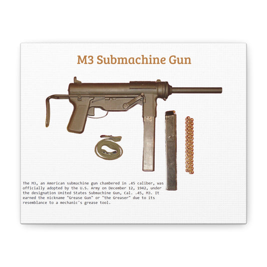 Grease Gun M3 submachine gun Matte Canvas, Stretched, 1.25"