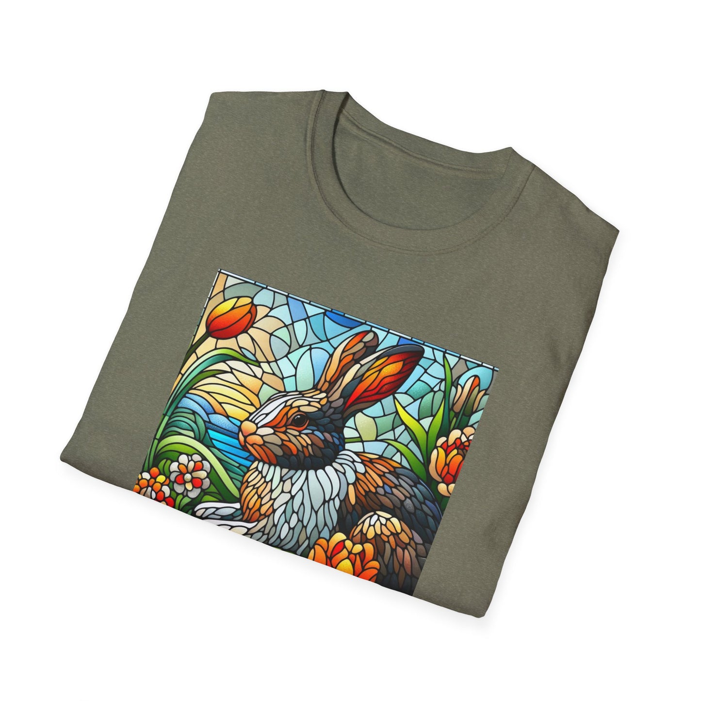 Dutch Rabbit Animal Stained Glass DesignUnisex Softstyle T-Shirt
