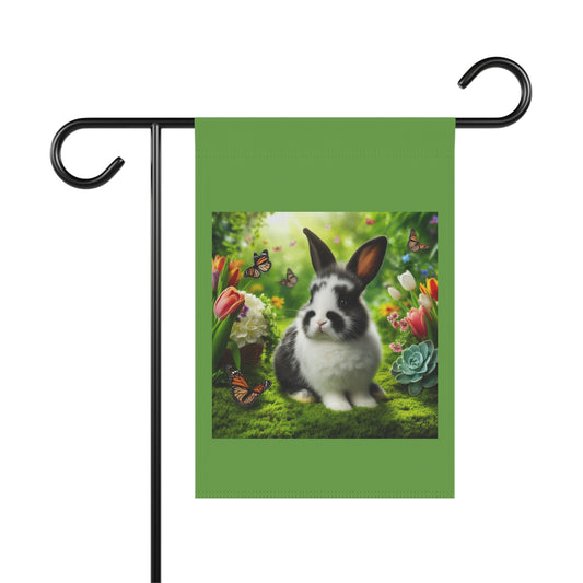 Spring Garden Banner with Rabbit and Butterflies