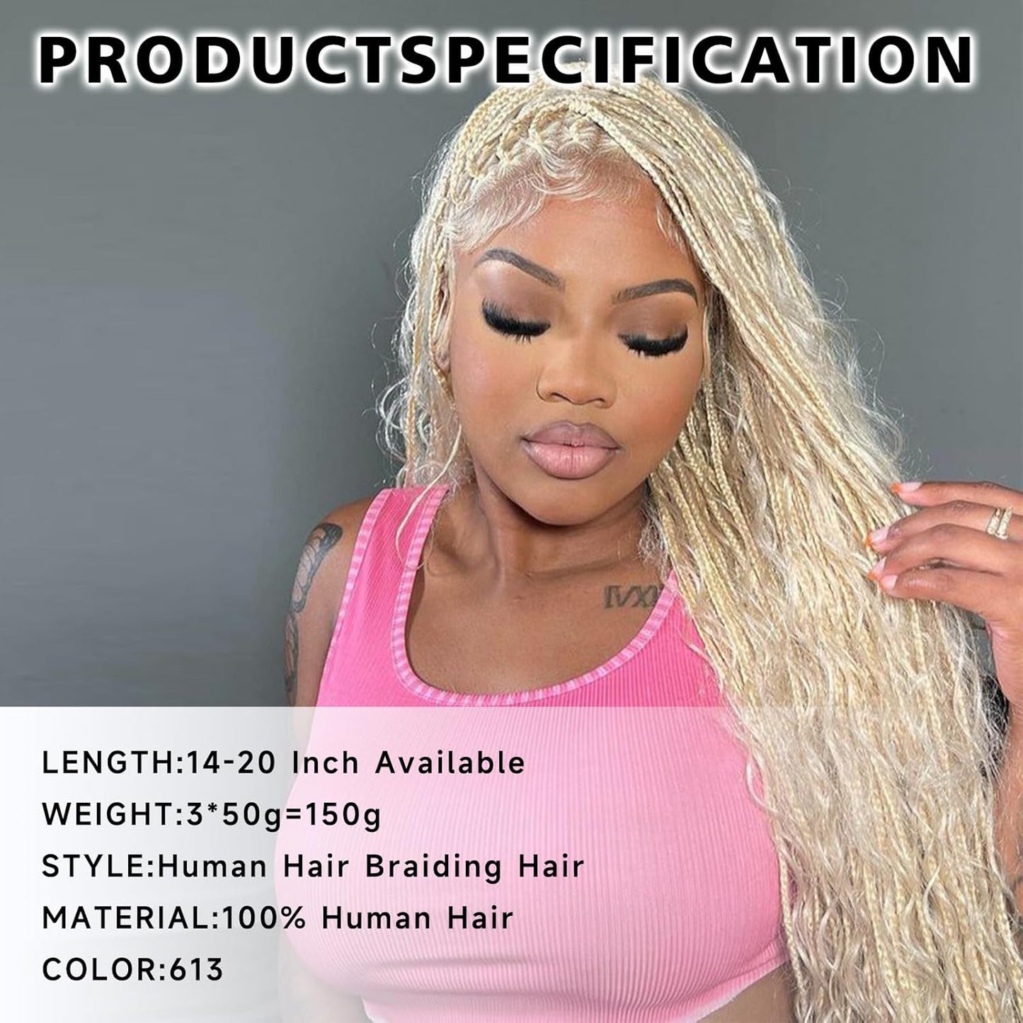 Langer 613 Blonde Human Braiding Hair Deep Wave Bulk Human Hair for Braiding No Weft Bundle 150G 3 Bundles/Pack 16A Brazilian Virgin Water Curly Human Hair Extensions for Braids Human Hair 18 Inch
