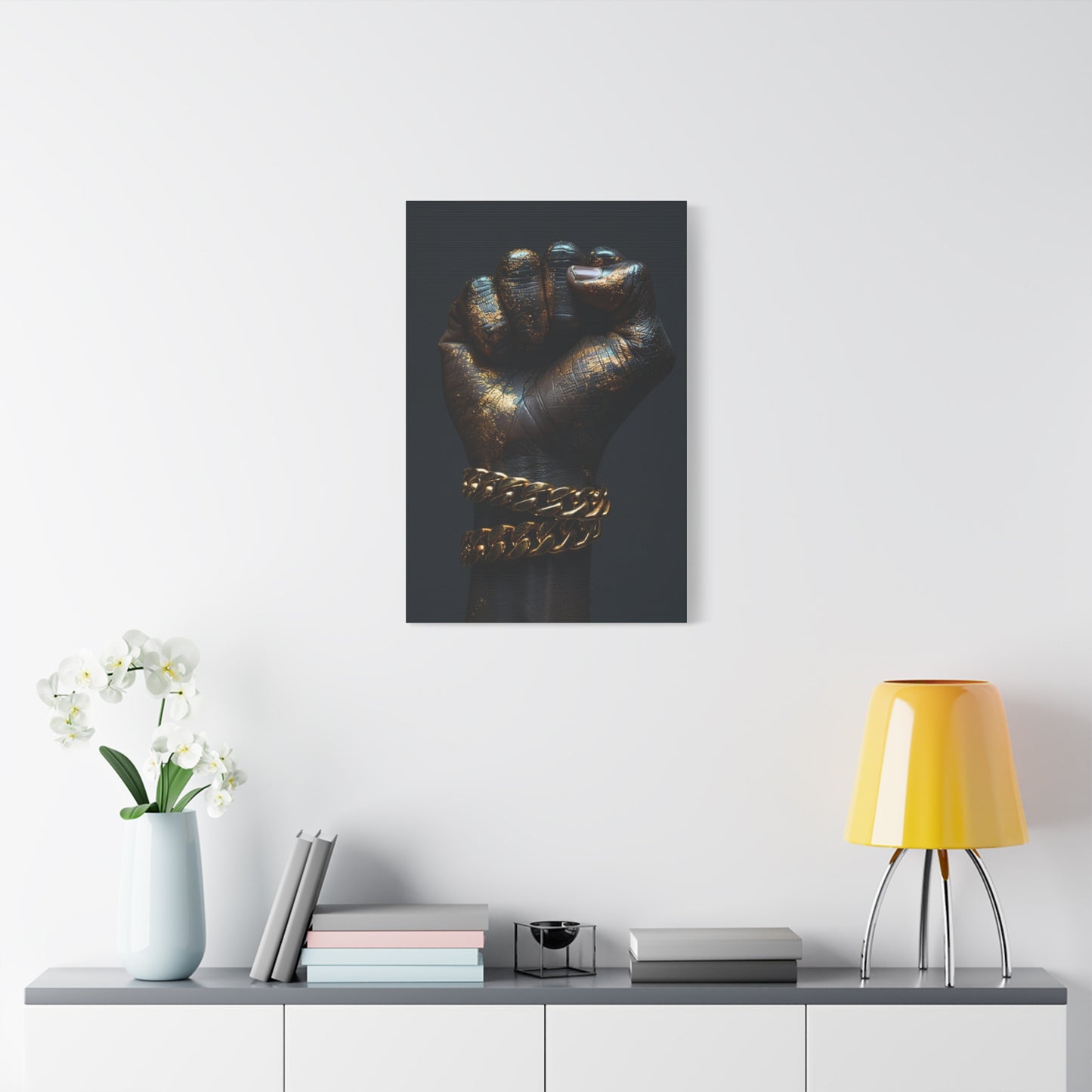Black And Gold Power Black Man Fist Matte Canvas, Stretched, 1.25"