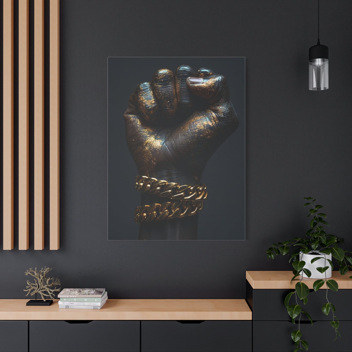 Black And Gold Power Black Man Fist Matte Canvas, Stretched, 1.25"
