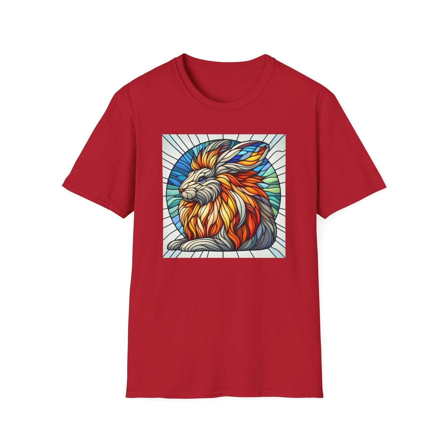 Lionhead Rabbit Animal Stained Glass Design Unisex Softstyle T-Shirt